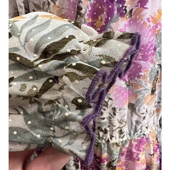 Vintage 70s 80s Semi Sheer Floral Print Secretary Dress M/L Gray White Dot FLAWS - Picture 5 of 9